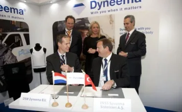 The Letter of Intent was signed by Dirk Louwers, marketing manager Life Protection, EMEA, DSM Dyneema, Bastiaan de Koning, director sales, EMEA, DSM Dyneema, Nail Kurt, general manager and CEO, FNSS, and Reed McPeak, assistant general manager, FNSS. It was signed in the presence of The Netherlands Minister of Defence, Jeanine Hennis-Plasschaert, at the DSM Dyneema booth #284A in Hall 2.