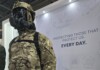 Hotter Than the Summer Sun: Eurosatory 2026 Brought the Heat A body armor displayed on a mannequin with a tactical helmet, set against backdrop featuring the message “Protecting those that protect us everyday.”